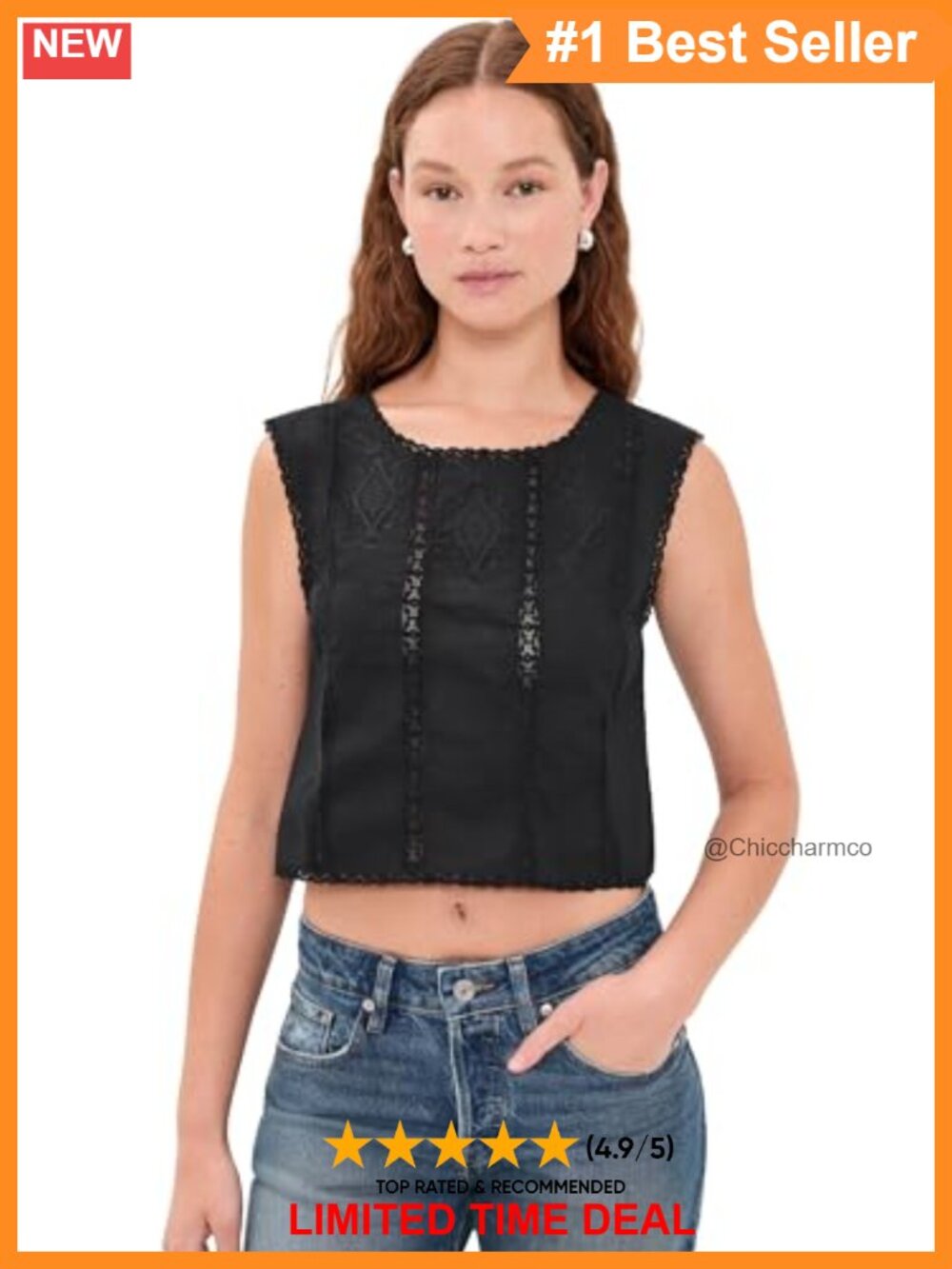 Madewell Embroidered Lace-Insert Voile Crop Top Button Back